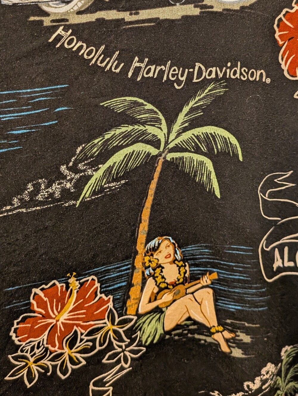 EUC Harley Davidson S Hawaii Exclusive Hula Racer Back Tank Black Aloha Wear - Picture 5 of 7